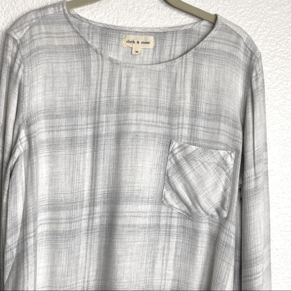 Cloth & Stone Anthropologie Lace-Up Back Plaid Long Sleeve Shirt Blouse M - Picture 2 of 9